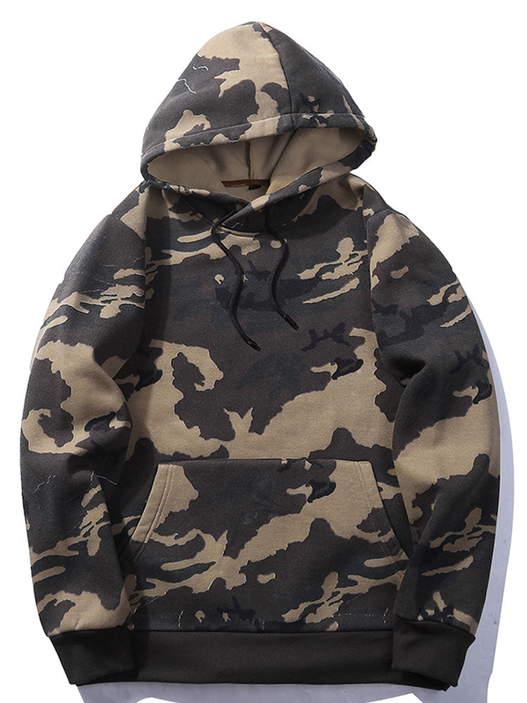 Camo Print Drawstring Hoodie